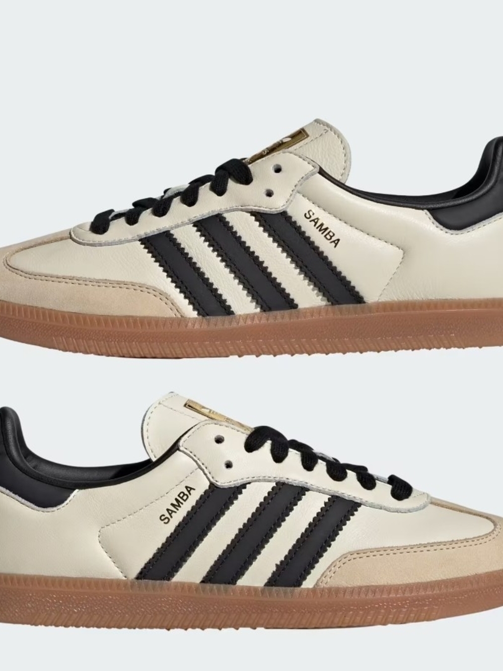 Adidas Samba Leather Sneaker in Cream White/Core Black/Sand Strata with Gum Sole